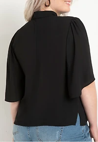 Eloquii Women's Bow Blouse With Flutter Sleeve