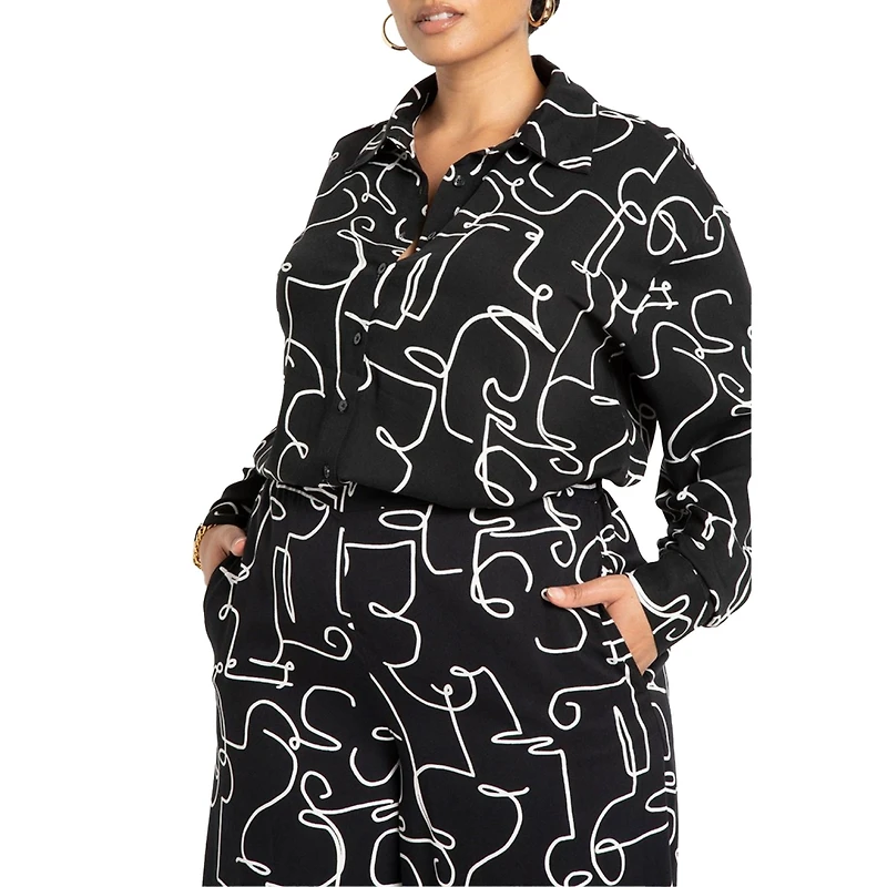 Eloquii Women's Plus Printed Button Down