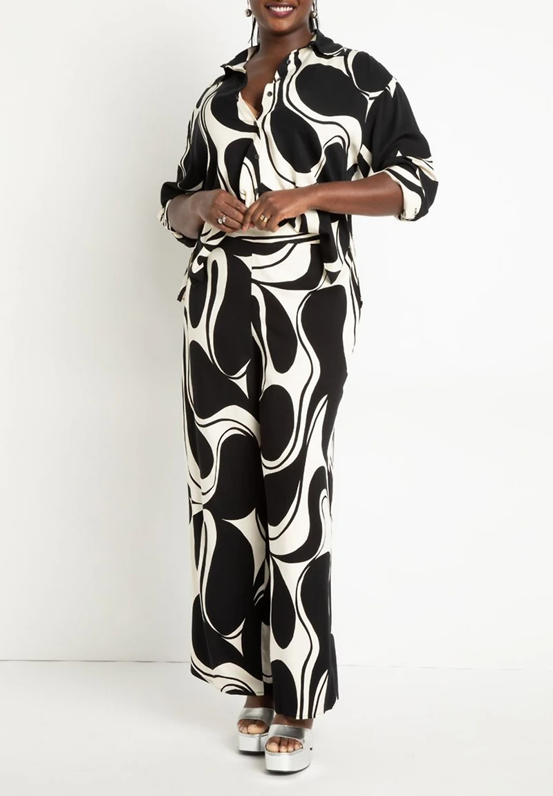 Eloquii Women's Plus Size Printed Button Down