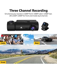 Z-edge T3P 3 Channel 4K Dash Camera, Front + Rear + Cabin 3 Ch Recording, Ips Touch Screen Ir Night Vision & Super Capacitor, with 64GB Tf Card
