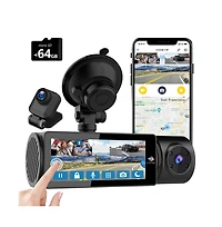 Z-edge T3P 3 Channel 4K Dash Camera, Front + Rear + Cabin 3 Ch Recording, Ips Touch Screen Ir Night Vision & Super Capacitor, with 64GB Tf Card