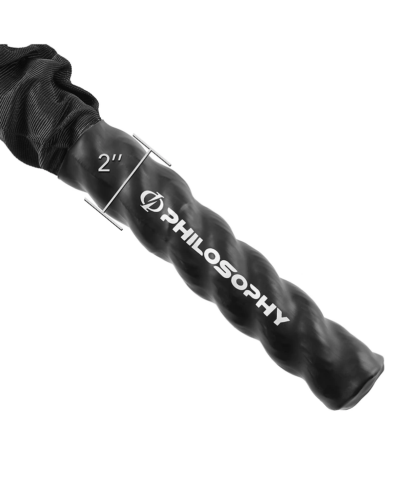 Philosophy Gym 50 Foot Exercise Battle Rope 2 Inch Diameter with Cover and Anchor Kit