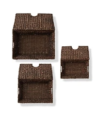 Casafield Set of 3 Water Hyacinth Storage Baskets (Small/Medium/Large), Multipurpose Organizer Totes with Tapered Bottoms and Removable Lids
