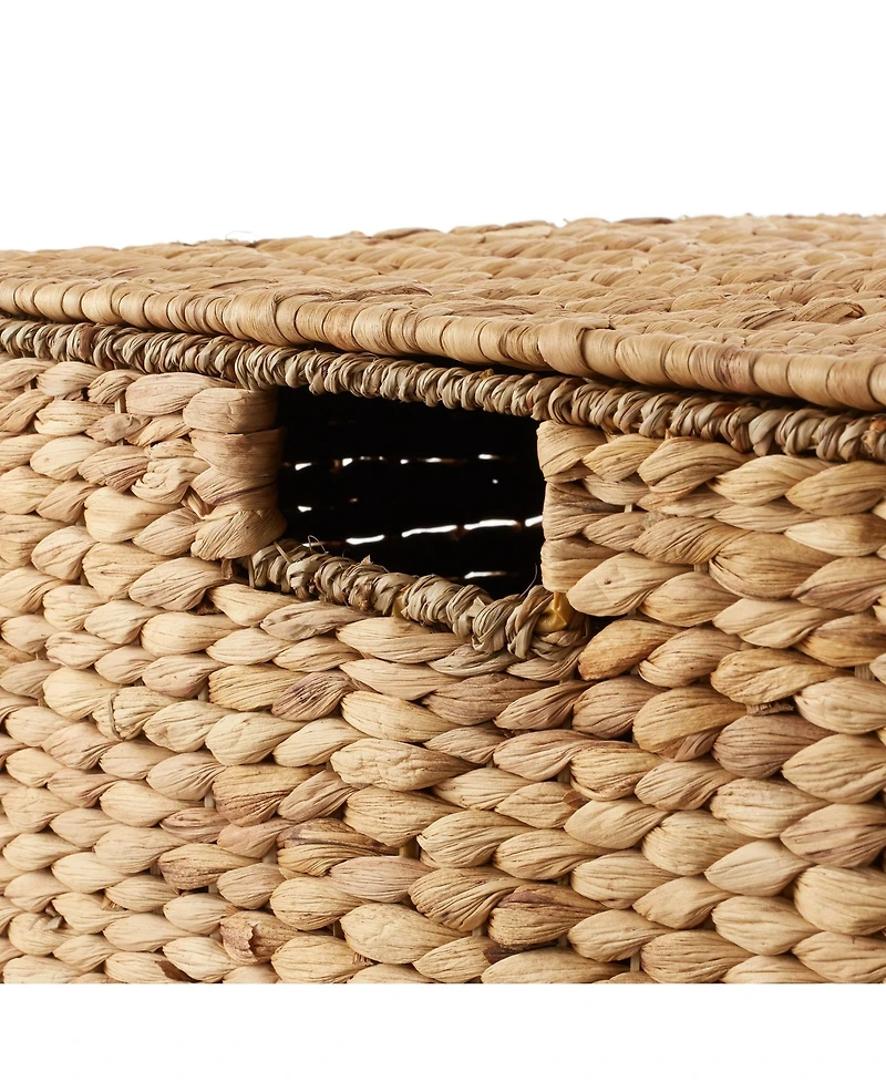 Casafield Rolling Storage Basket Cart with Lid and Wheels, Natural - Woven Water Hyacinth Divided Sorting Bin for Kitchen, Pantry, Laundry, Garage