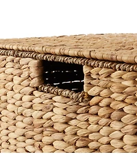 Casafield Rolling Storage Basket Cart with Lid and Wheels, Natural - Woven Water Hyacinth Divided Sorting Bin for Kitchen, Pantry, Laundry, Garage
