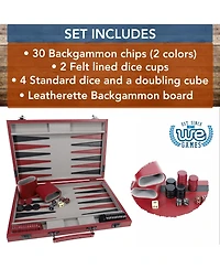 We Games Burgundy/Black Leatherette Backgammon Set, 18 x 11 in. closed