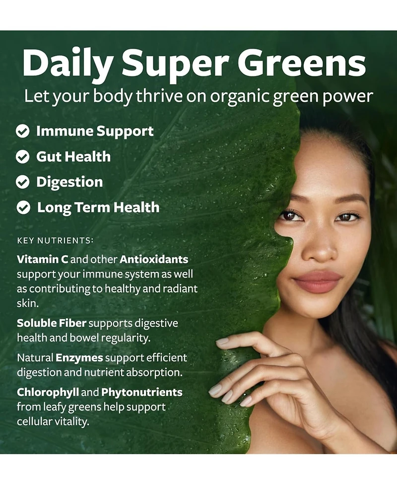 Organic Super Greens Tablets, Complete Superfood Supplement for Super Antioxidants, Energy, Gut Health, and Immune Support, Health's Harmony