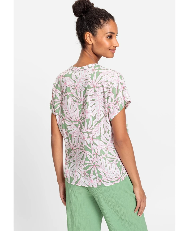 Olsen Cotton Viscose Short Sleeve Tie Waist Woven Top
