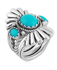 American West Jewelry Genuine Sleeping Beauty Turquoise Sterling Silver Crown Ring, Sizes 5-10