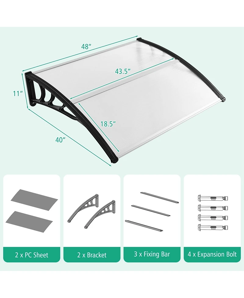 Costway 48" x 40" Window Outdoor Awning Door Canopy Exterior