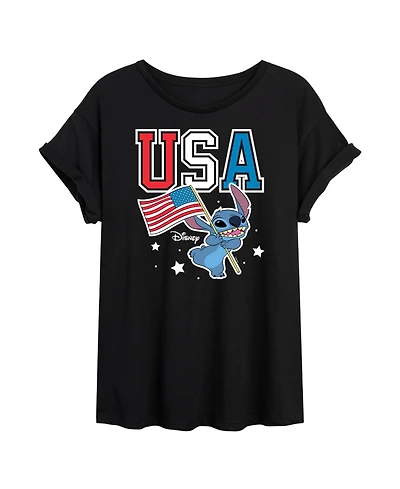 Hybrid Apparel Trendy Juniors Lilo and Stitch Flag Graphic Oversized Tee