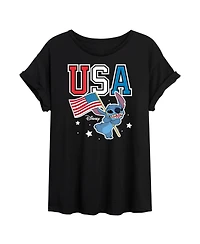 Hybrid Apparel Trendy Juniors Lilo and Stitch Flag Graphic Oversized Tee