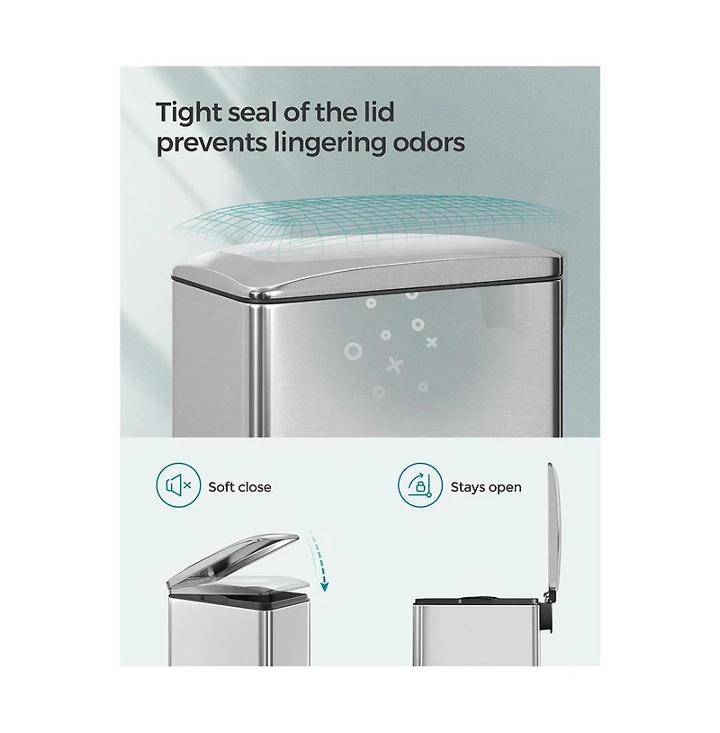 Slickblue 12.7 Gallon Garbage Can For Narrow Spaces With Soft-close Lid