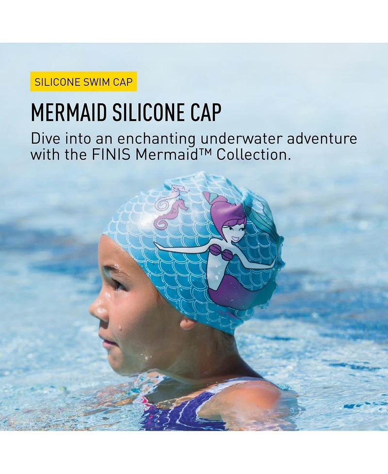Finis Girls Mermaid Silicone Cap - Fun Swim with a Universal Fit 100% Rippled Edge for Watertight Seal