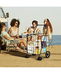 Sugift Folding Shopping Cart with Swiveling Wheels and Dual Storage Baskets