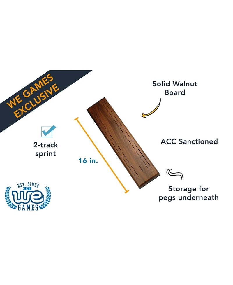 Bobby Fischer We Games Competition Cribbage Game - Solid Wood Sprint 2 Track Board with Metal Pegs