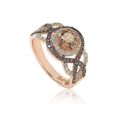 Suzy Levian Sterling Silver Cubic Zirconia Braided Halo Brown Bridal Center Stone Ring