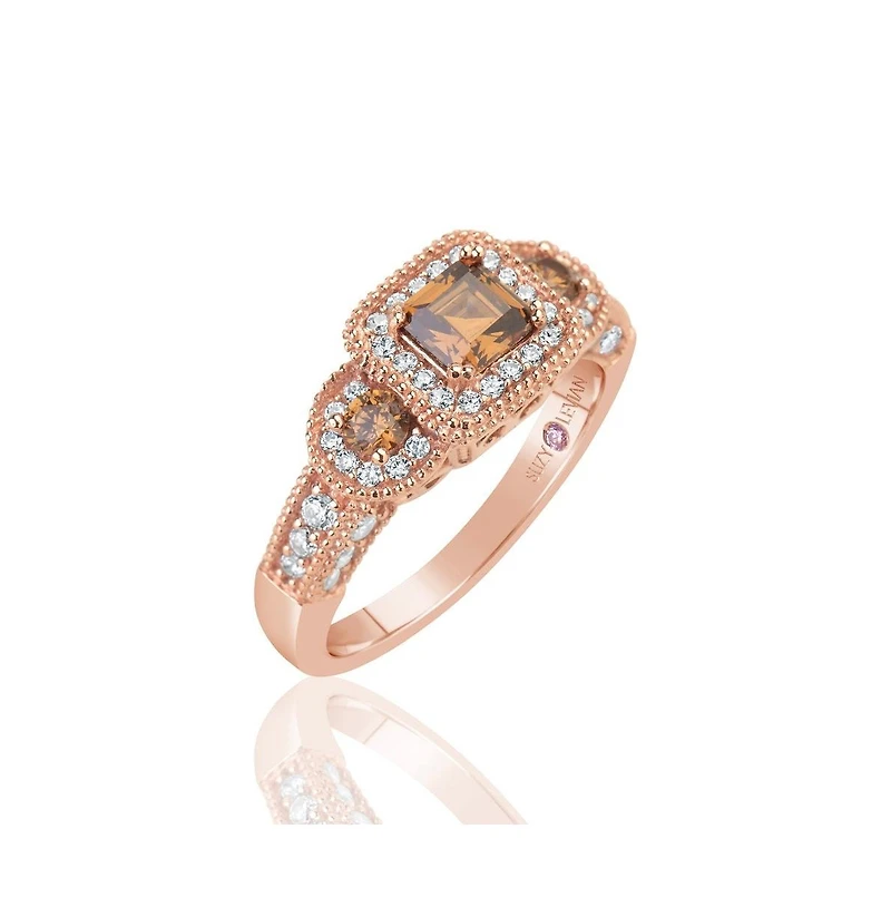 Suzy Levian Sterling Silver Cubic Zirconia Asscher Cut Brown Center Stone Ring