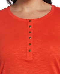 Ella Rafaella Plus Cotton 3/4 Sleeve Henley Top