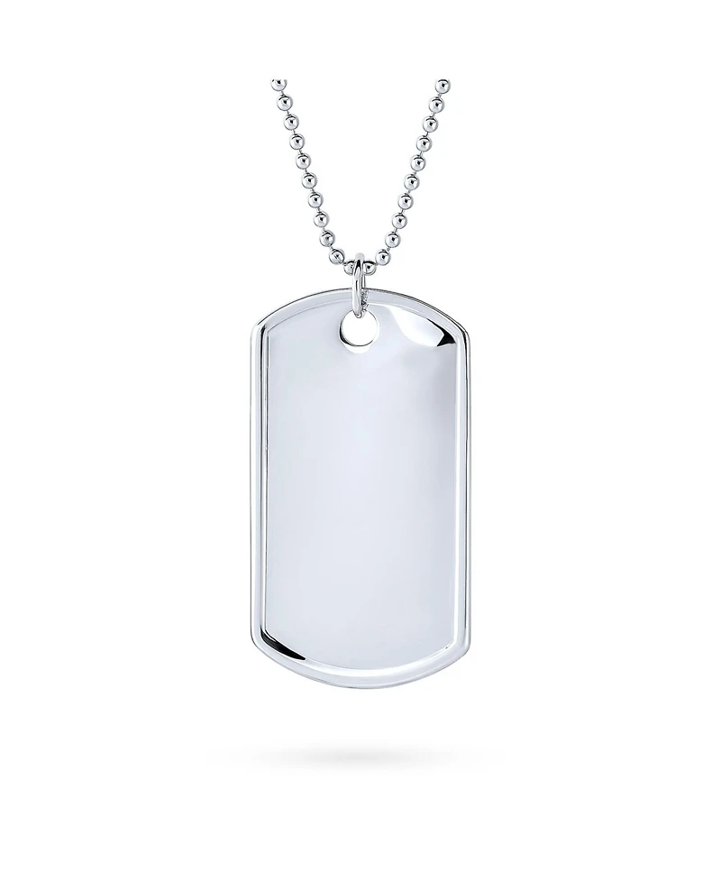 Bling Jewelry X-Large Army Military Dog Tag Pendant Necklace Sterling Silver Long Bead Ball Chain 24 Inch
