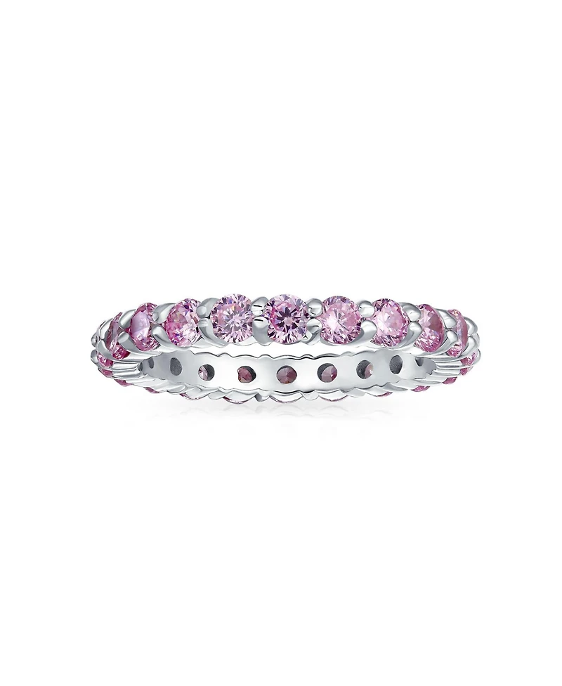 Bling Jewelry Cubic Zirconia Stackable Cz Eternity Thin 3MM Band Ring Sterling Silver