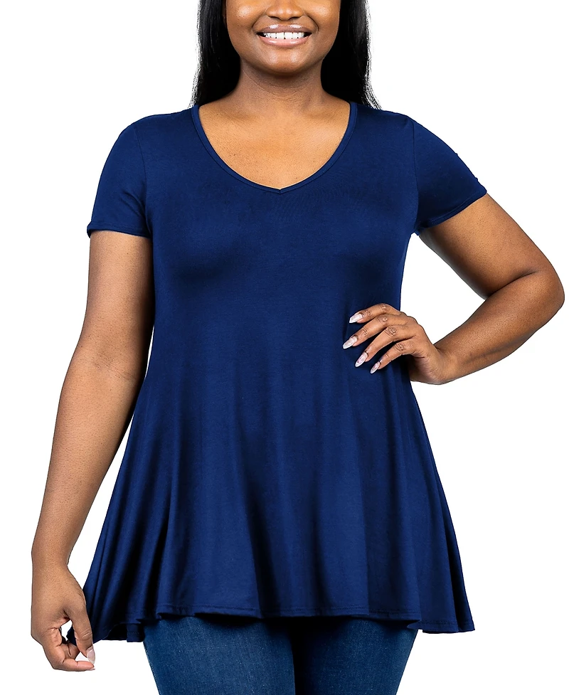 24seven Comfort Apparel Plus Short Sleeve V-Neck Tunic Top