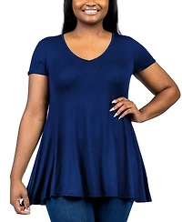 24seven Comfort Apparel Plus Short Sleeve V-Neck Tunic Top