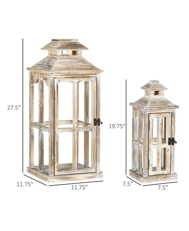 Homcom 2 Pack 28"/20" Large Lantern Decorative, Fir Wood Outdoor Lantern