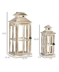 Homcom 2 Pack 28"/20" Large Lantern Decorative, Fir Wood Outdoor Lantern