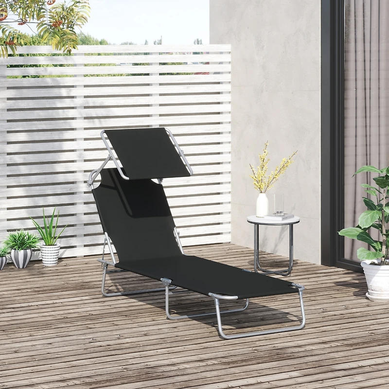 Outsunny Outdoor Chaise Lounge ning Chair, Folding W/ Sun Shade,
