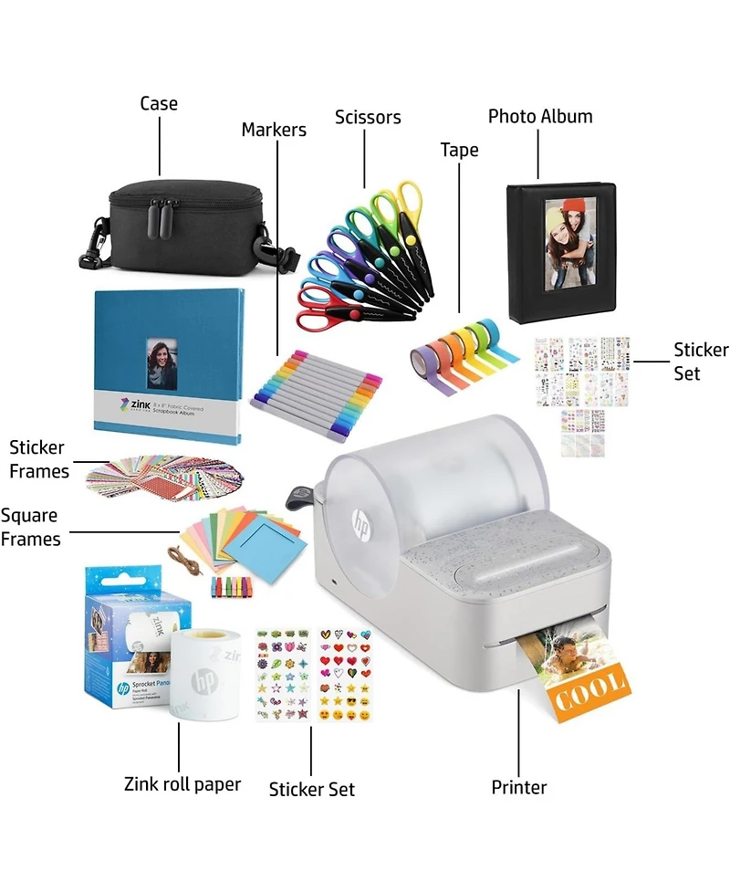 Hp Sprocket Panorama Portable Label Printer & Photo Craft Bundle