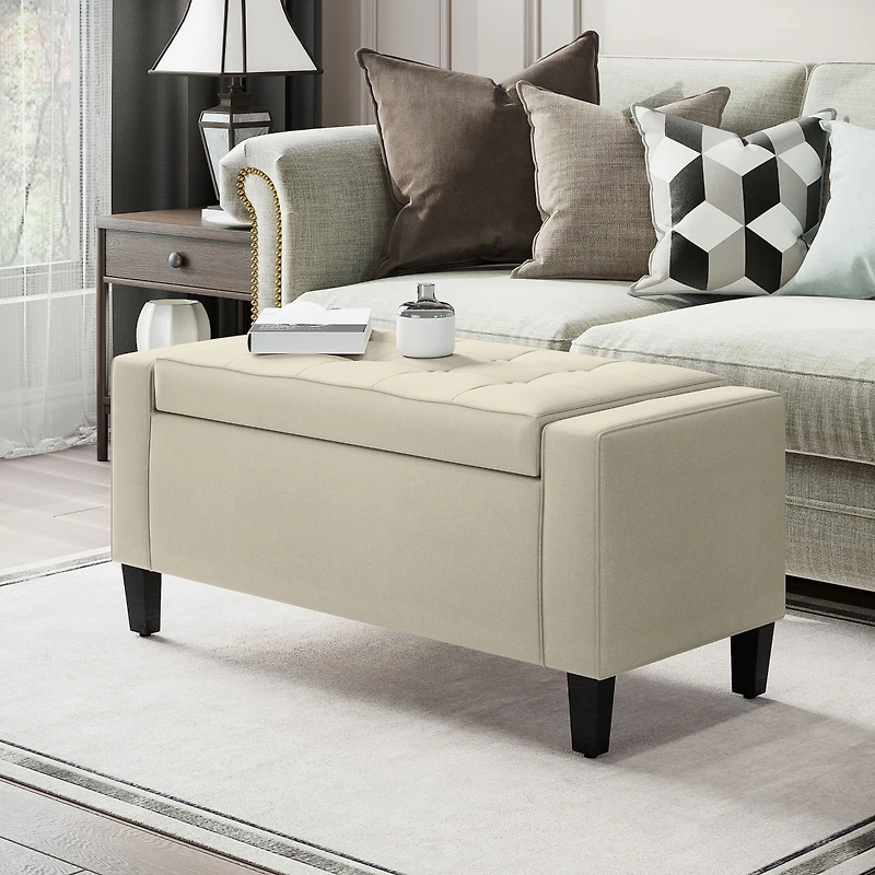 Homcom Recgular Tufted Linen Storage Ottoman Bench with Flipping Top