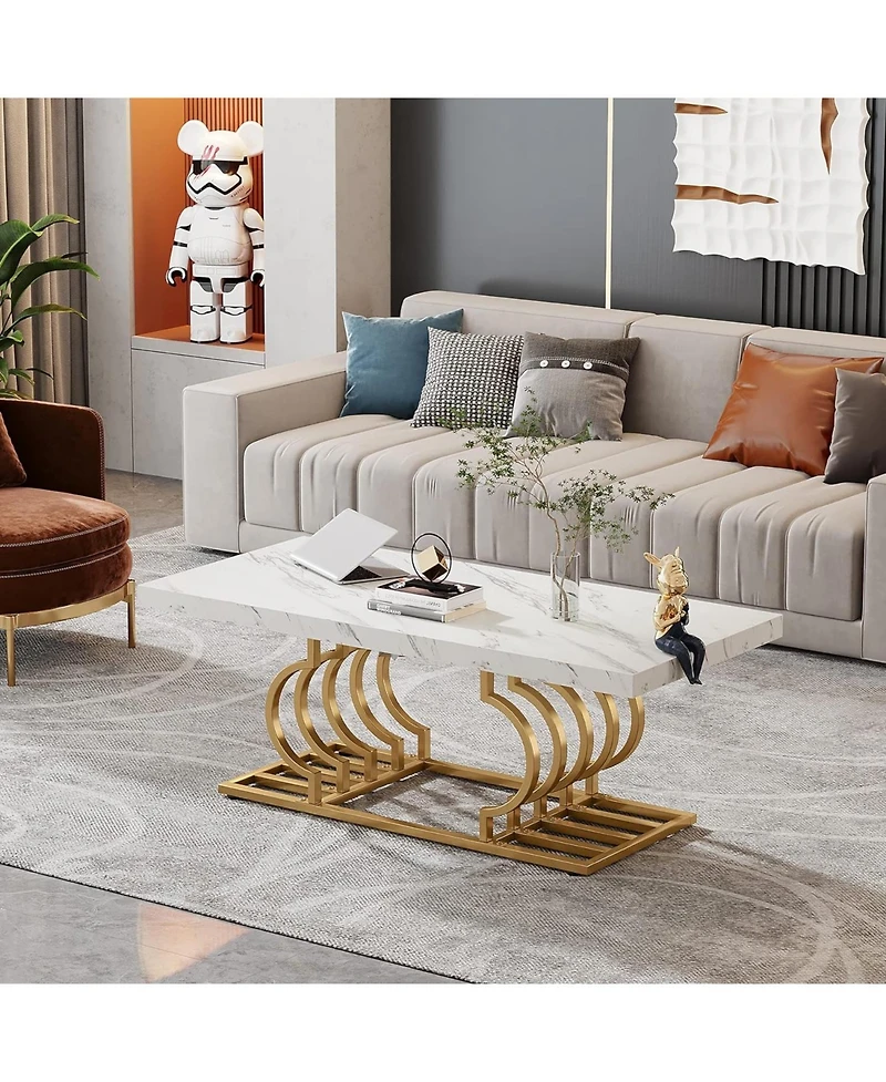 Tribesigns Modern Coffee Table, 47 Inch Faux Marble Cocktail Table with Geometric Frame, Rectangular Center Table Tea Table Accent Furniture for Livin