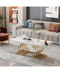 Tribesigns Modern Coffee Table, 47 Inch Faux Marble Cocktail Table with Geometric Frame, Rectangular Center Table Tea Table Accent Furniture for Livin
