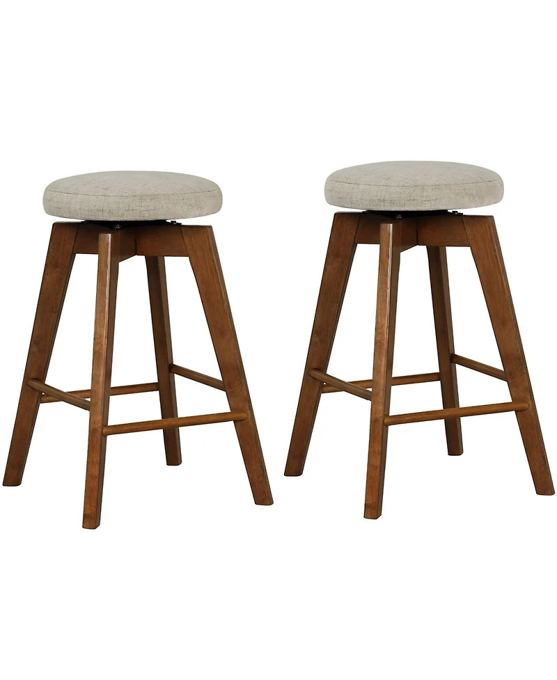 2 Pieces 26 Inch Backless Swivel Barstools with Linen Fabric Seat
