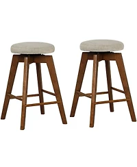 2 Pieces 26 Inch Backless Swivel Barstools with Linen Fabric Seat