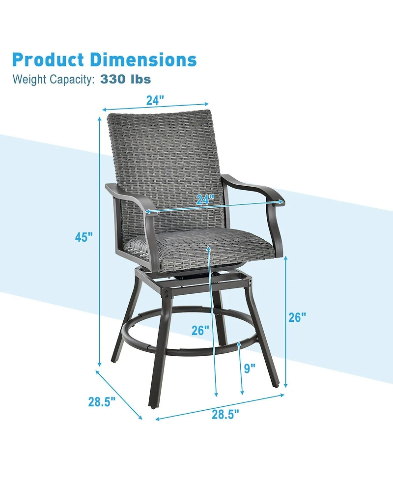 Sugift 2 Pieces Patio Swivel Bar Chair Set with Quick Dry 4D Air Fiber Cushion