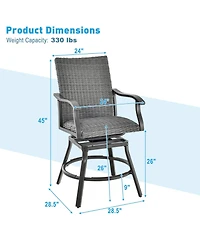 Sugift 2 Pieces Patio Swivel Bar Chair Set with Quick Dry 4D Air Fiber Cushion