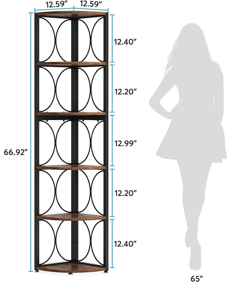 Tribesigns 67 inch Tall Corner Shelf, 6 Tier Rustic Corner Bookshelf Bookcase Storage Rack Standing Shelving Unit for Living Room, Small Space