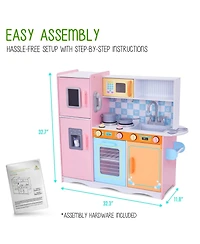 Lil' Jumbl Kids Kitchen Set, Wooden Pretend Play Kitchen - Pink Colorful