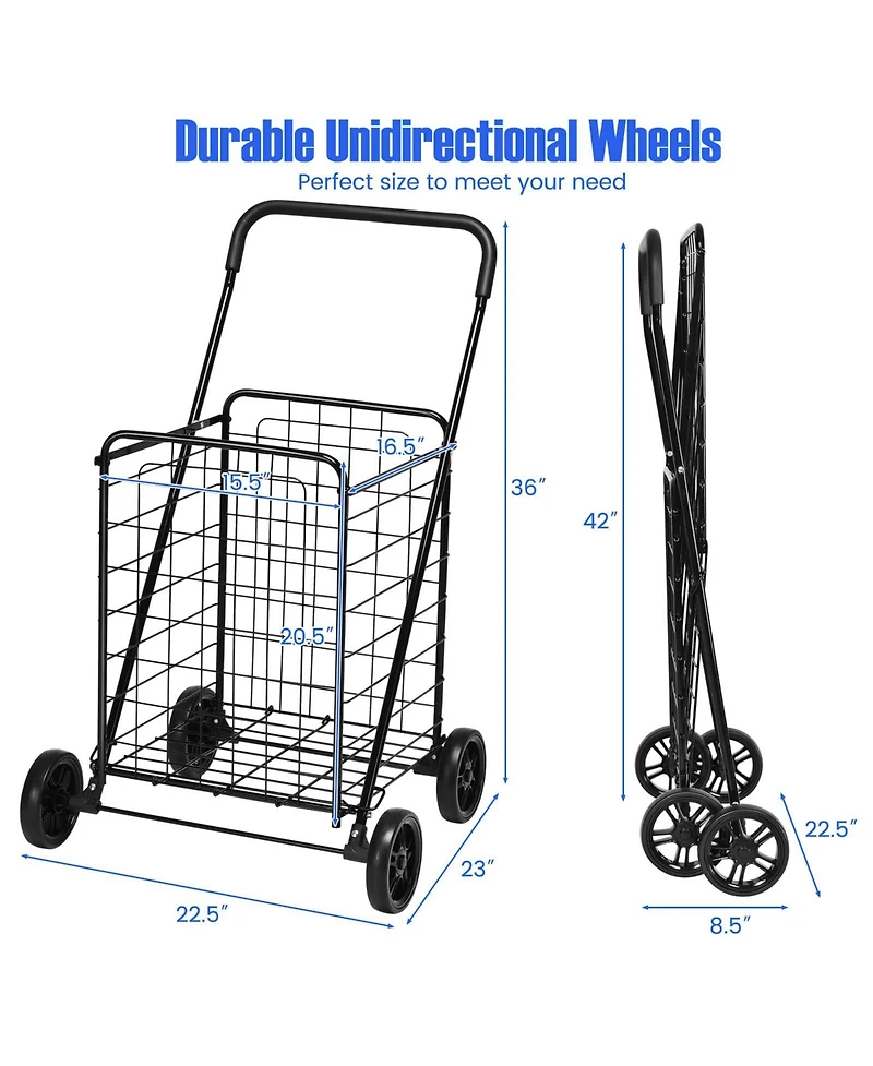 Sugift Portable Folding Shopping Cart Utility for Grocery Laundry
