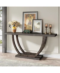 Tribesigns 63-Inch Skinny Console Table with Geometric Base 2-Tier Farmhouse Sofa Narrow Long, Thickened Behind Couch Shelves