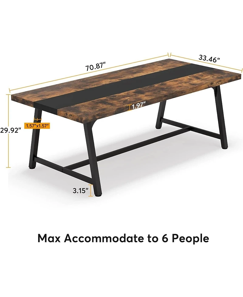 Tribesigns 6FT Rectangle Conference Table, 70.87 Inches Long Meeting Table for Conference Room, Vintage Wood Office Executive Desk for 6 People