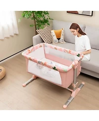 Costway Folding Baby Bassinet Bedside Sleeper with 4 Adjustable Heights, Retractable Feet