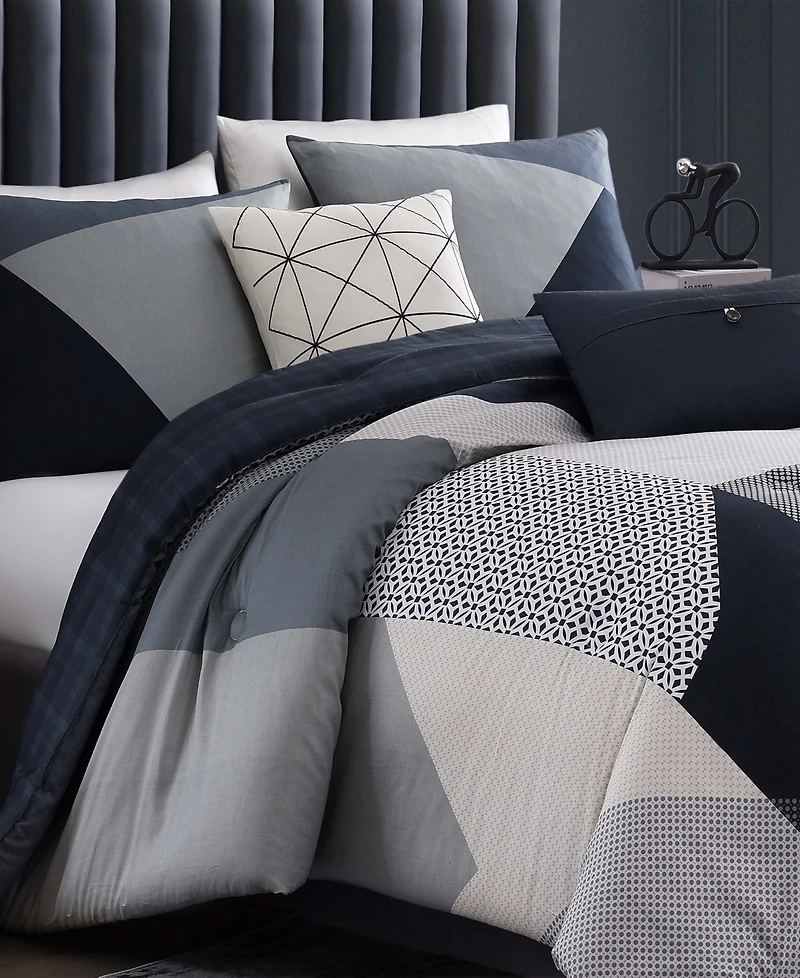 Bebejan Geo Fusion Bedding 200 Thread Count 100% Cotton Sateen 5 Piece Reversible King Comforter Set