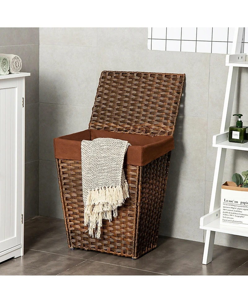 Handwoven Laundry Hamper Foldable w/Removable Liner, Lid & Handles