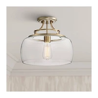 Franklin Iron Works Charleston Rustic Farmhouse Ceiling Light Semi Flush-Mount Fixture 13 1/2" Wide Warm Brass Led Clear Glass Shade for Bedroom Kitch