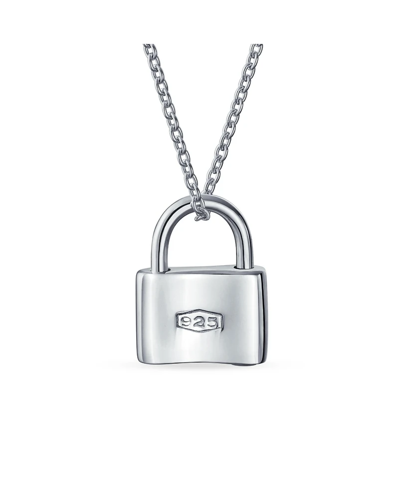 Bling Jewelry Plain Simple Couples Sentimental Functional Lock Pendant Charm Lovers Padlock Necklace Solid Gold Plated .925 Sterling Silver Chain 16 I