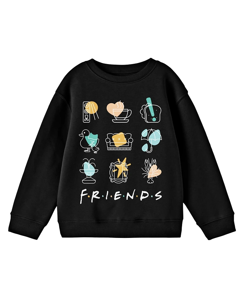 Friends Boys Tv Show Icons Line Art Youth Black Long Sleeve Shirt