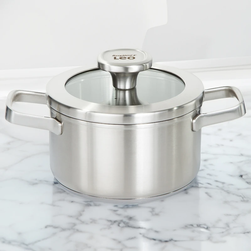 BergHOFF Graphite Recycled 18/10 Stainless Steel Stockpot 6.25", 1.7qt. With Glass Lid